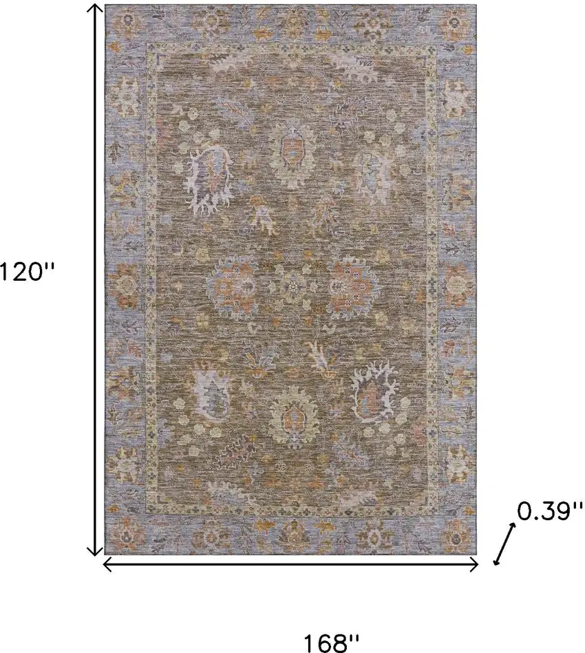 Brown And Lavender Oriental Washable Area Rug With UV Protection Photo 9