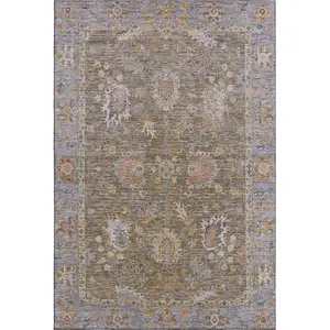 Photo of Brown And Lavender Oriental Washable Area Rug With UV Protection