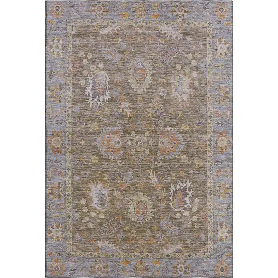 Brown And Lavender Oriental Washable Area Rug With UV Protection Photo 1