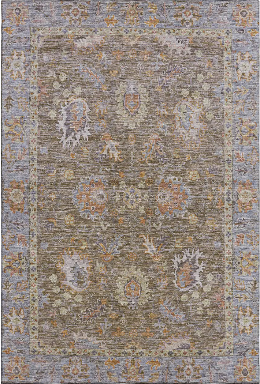Brown And Lavender Oriental Washable Area Rug With UV Protection Photo 1