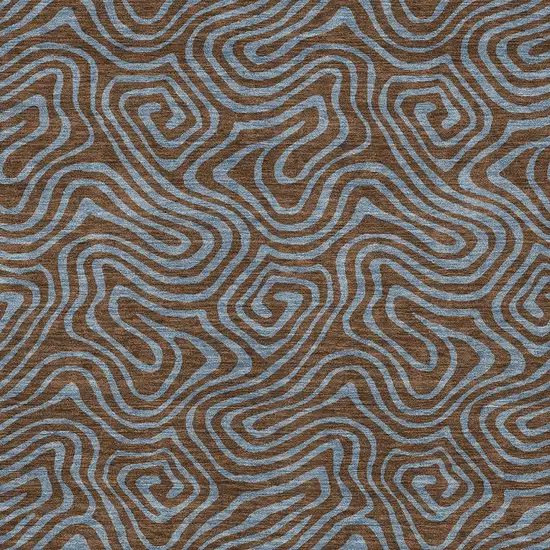 Brown And Light Blue Abstract Washable Indoor Outdoor Area Rug Photo 7