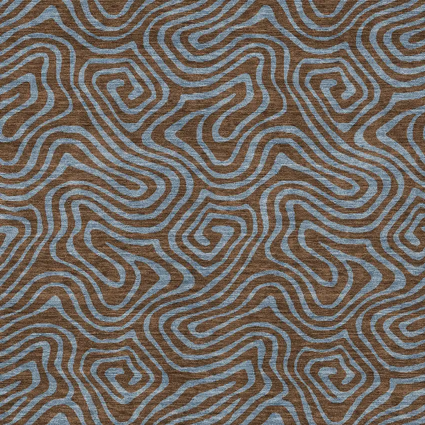Brown And Light Blue Abstract Washable Indoor Outdoor Area Rug Photo 7