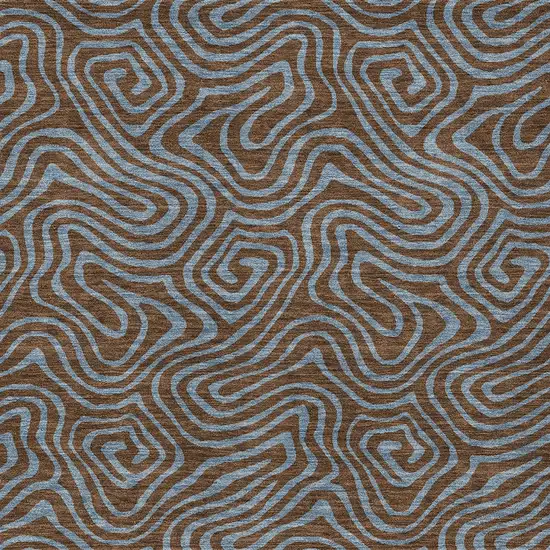 Brown And Light Blue Abstract Washable Indoor Outdoor Area Rug Photo 7