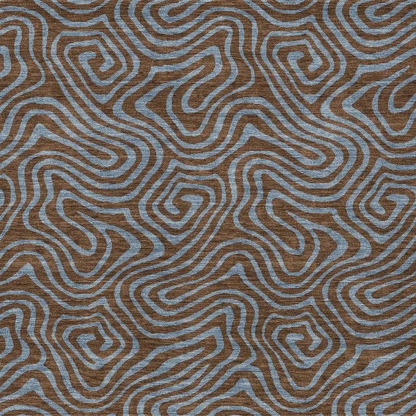 Brown And Light Blue Abstract Washable Indoor Outdoor Area Rug Photo 7