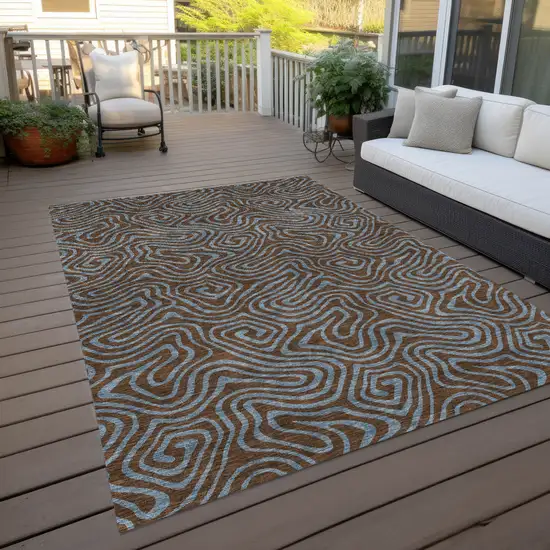 Brown And Light Blue Abstract Washable Indoor Outdoor Area Rug Photo 9