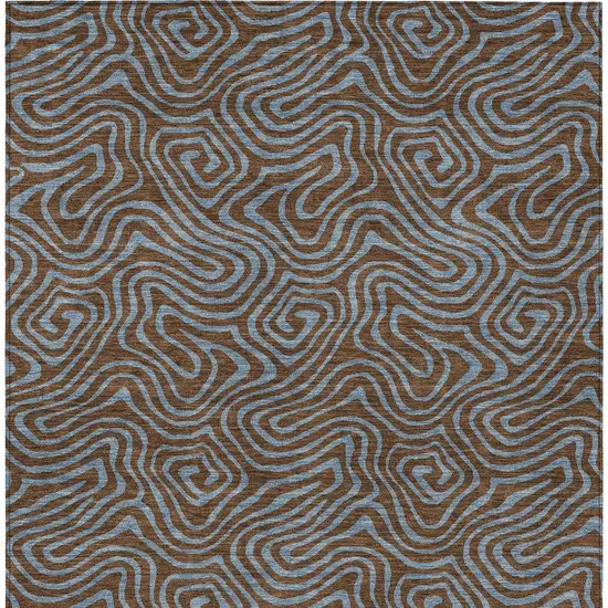 Brown And Light Blue Abstract Washable Indoor Outdoor Area Rug Photo 7