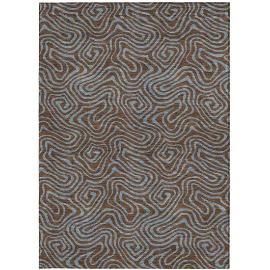 Brown And Light Blue Abstract Washable Indoor Outdoor Area Rug Photo 8