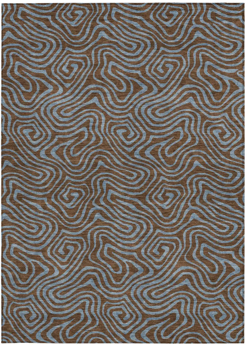 Brown And Light Blue Abstract Washable Indoor Outdoor Area Rug Photo 8