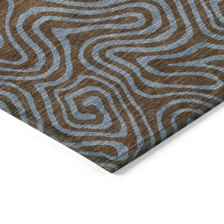 Brown And Light Blue Abstract Washable Indoor Outdoor Area Rug Photo 5
