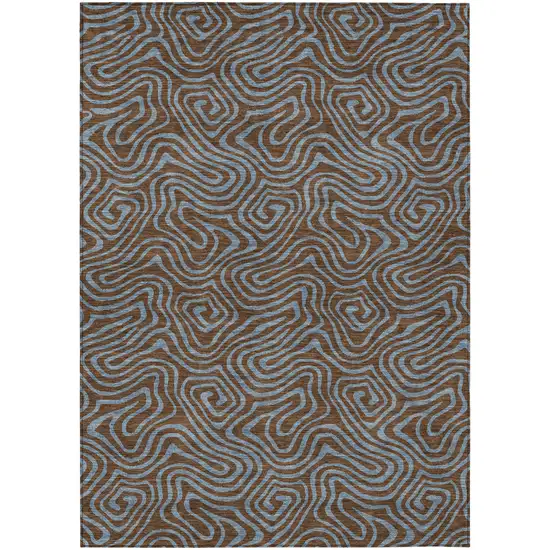 Brown And Light Blue Abstract Washable Indoor Outdoor Area Rug Photo 2