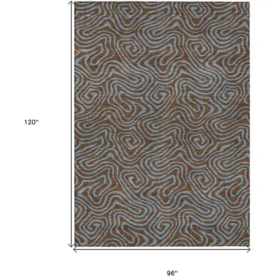 Brown And Light Blue Abstract Washable Indoor Outdoor Area Rug Photo 3