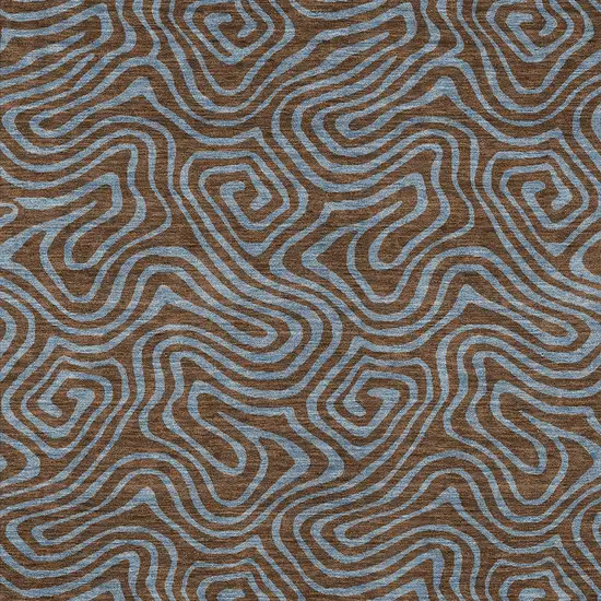 Brown And Light Blue Abstract Washable Indoor Outdoor Area Rug Photo 7