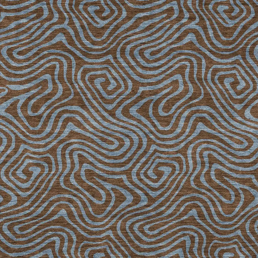 Brown And Light Blue Abstract Washable Indoor Outdoor Area Rug Photo 7