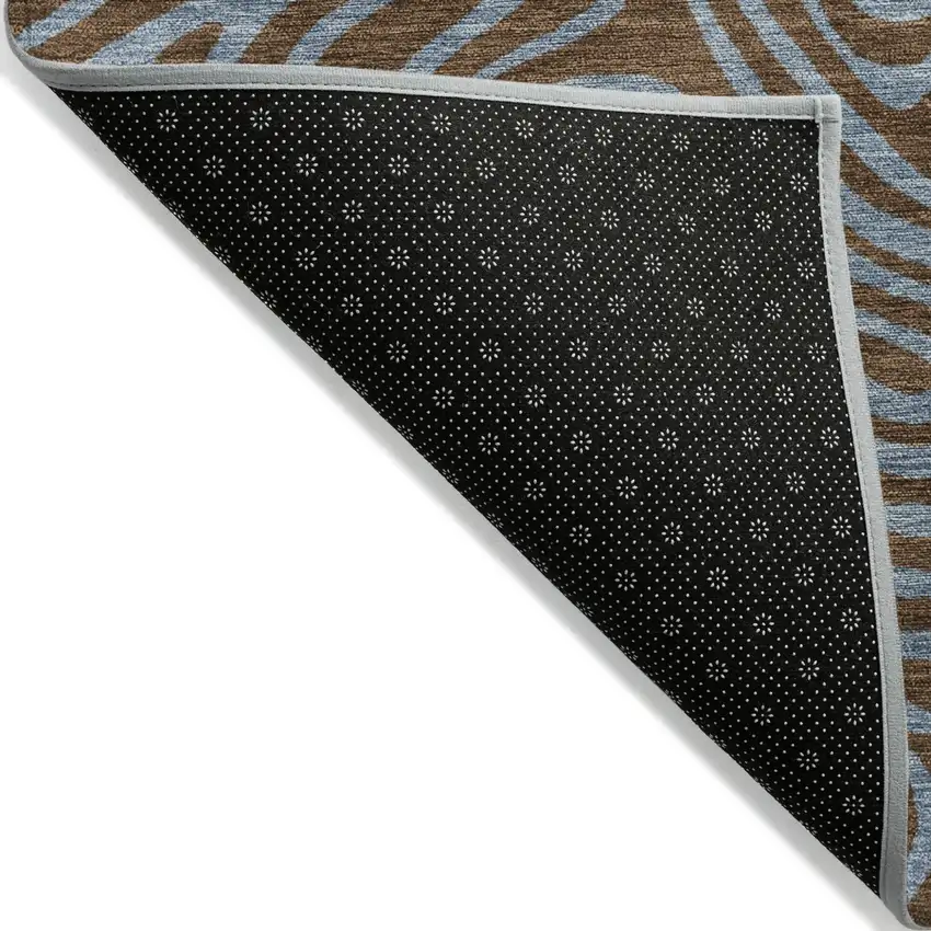 Brown And Light Blue Abstract Washable Indoor Outdoor Area Rug Photo 4