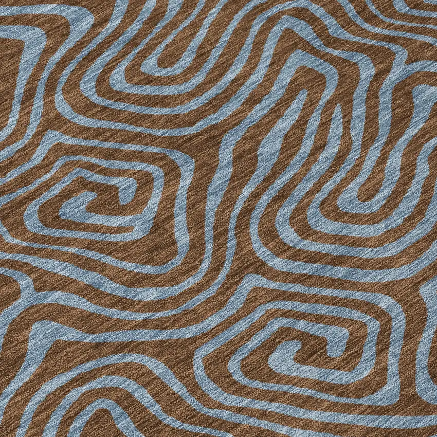 Brown And Light Blue Abstract Washable Indoor Outdoor Area Rug Photo 6