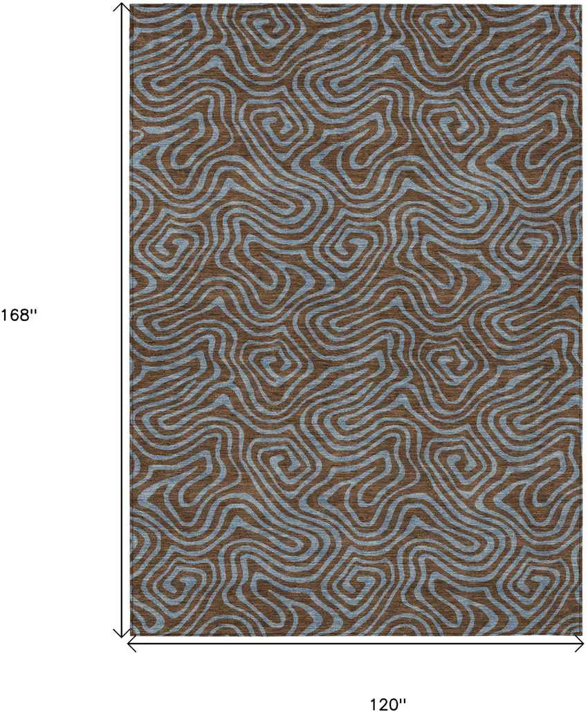 Brown And Light Blue Abstract Washable Indoor Outdoor Area Rug Photo 3