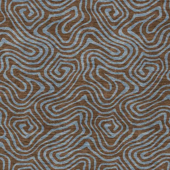 Brown And Light Blue Abstract Washable Indoor Outdoor Area Rug Photo 7