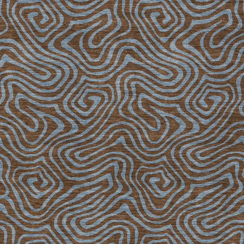 Brown And Light Blue Abstract Washable Indoor Outdoor Area Rug Photo 7