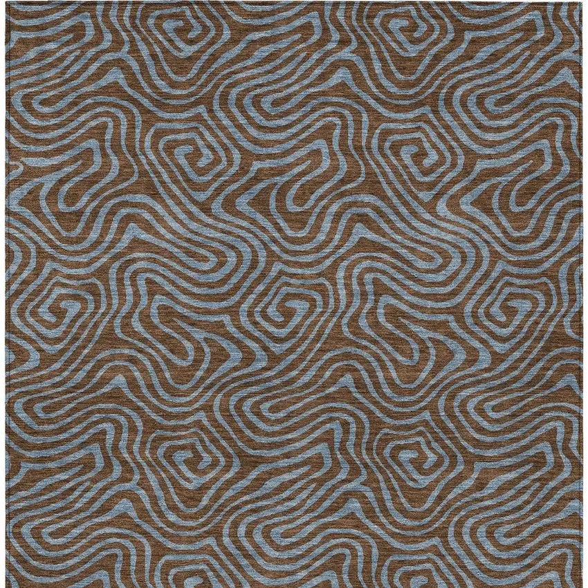 Brown And Light Blue Abstract Washable Indoor Outdoor Area Rug Photo 8