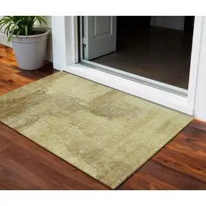 Photo of Brown And Light Yellow Abstract Washable Indoor Outdoor Area Rug