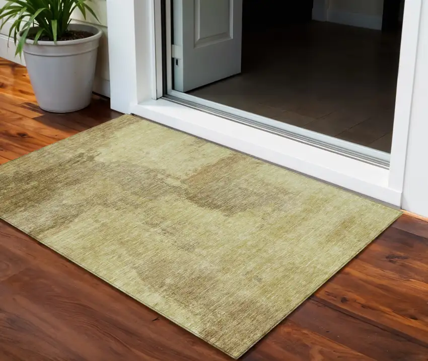 Brown And Light Yellow Abstract Washable Indoor Outdoor Area Rug Photo 1