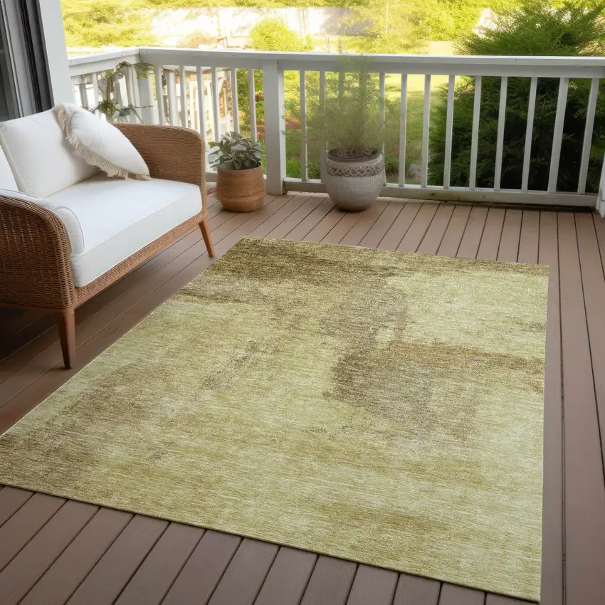 Brown And Light Yellow Abstract Washable Indoor Outdoor Area Rug Photo 6