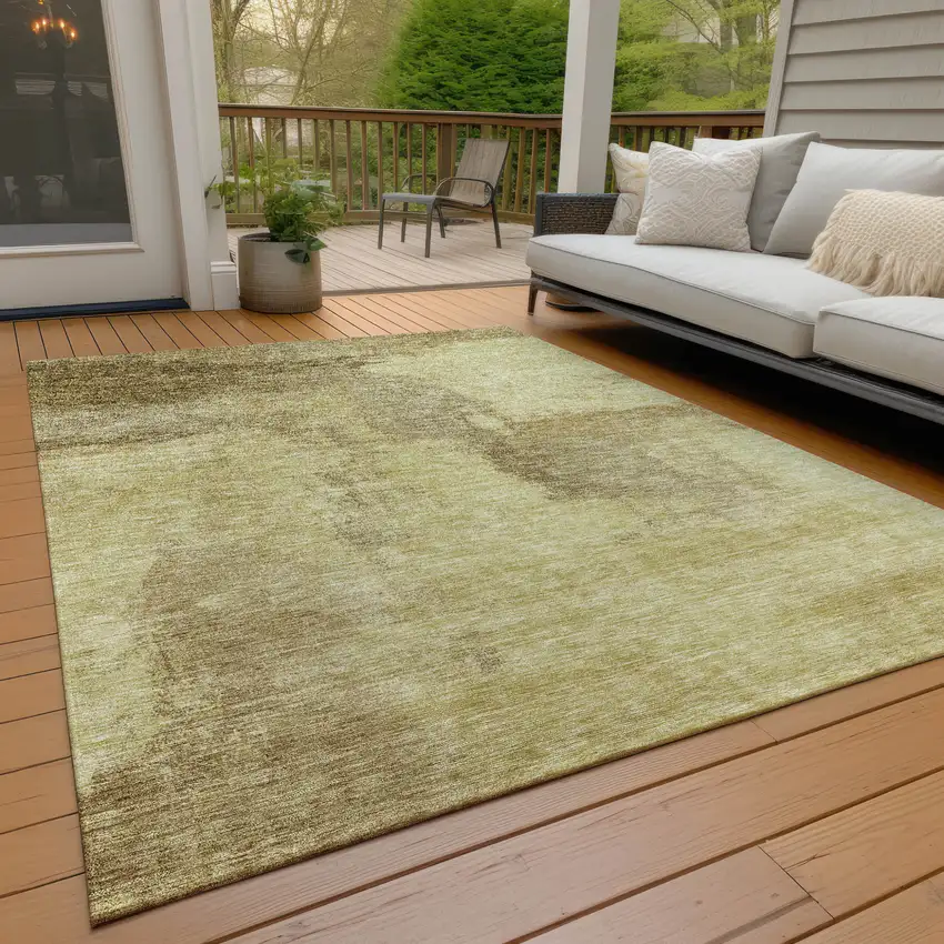Brown And Light Yellow Abstract Washable Indoor Outdoor Area Rug Photo 9