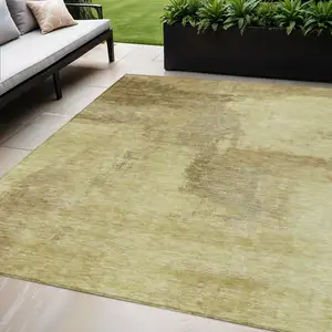 Photo of Brown And Light Yellow Abstract Washable Indoor Outdoor Area Rug