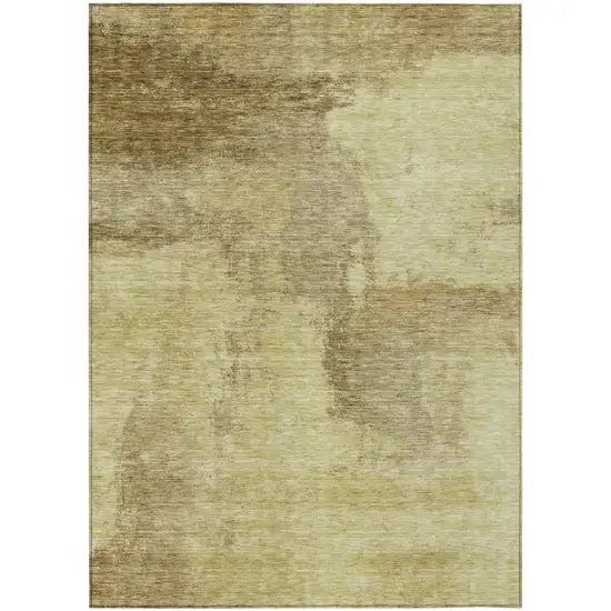 Brown And Light Yellow Abstract Washable Indoor Outdoor Area Rug Photo 2
