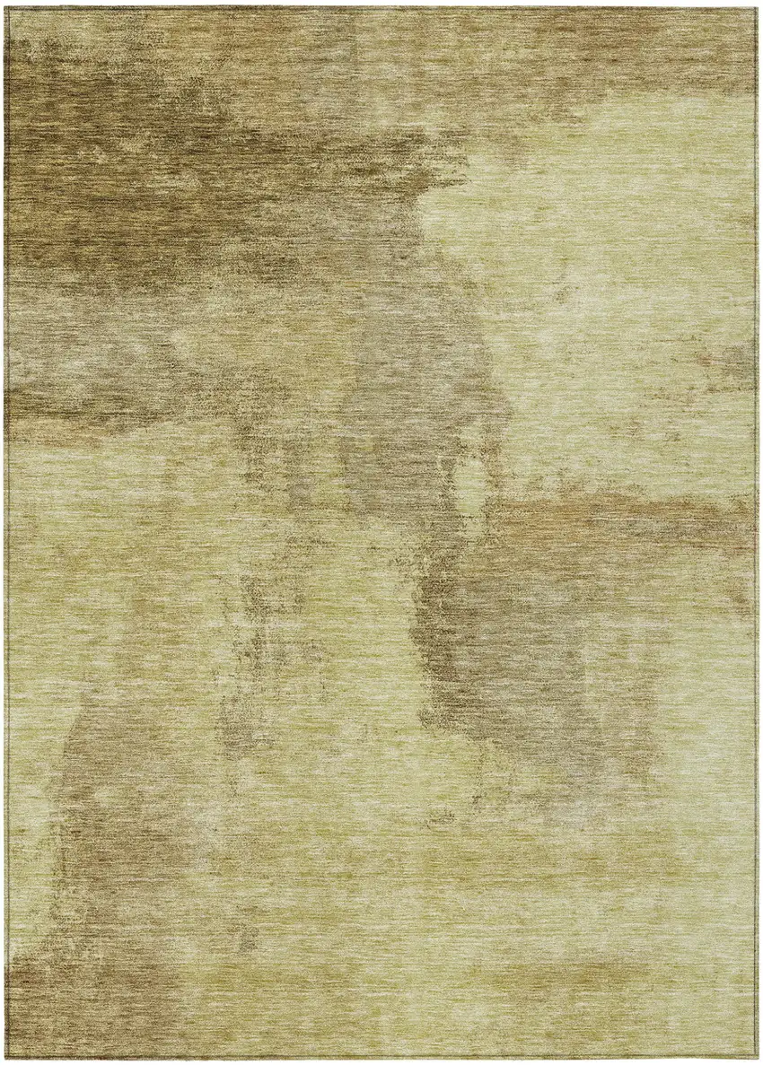 Brown And Light Yellow Abstract Washable Indoor Outdoor Area Rug Photo 2