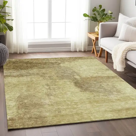 Brown And Light Yellow Abstract Washable Indoor Outdoor Area Rug Photo 8