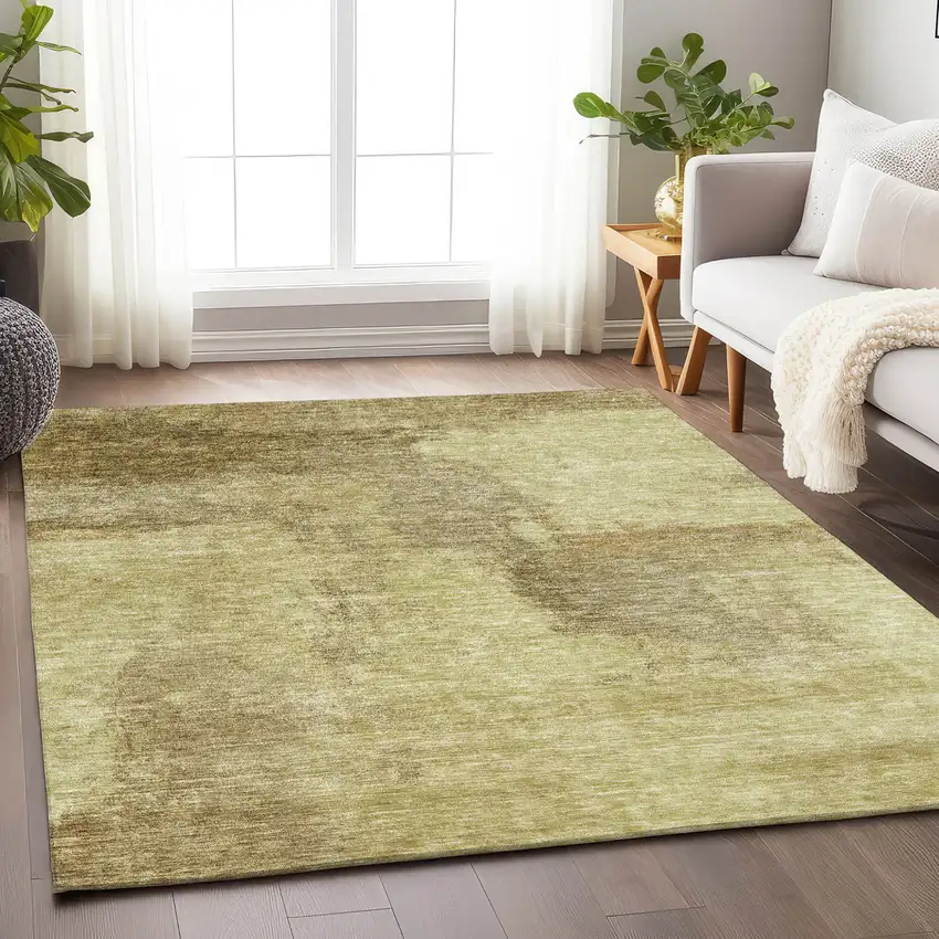 Brown And Light Yellow Abstract Washable Indoor Outdoor Area Rug Photo 8