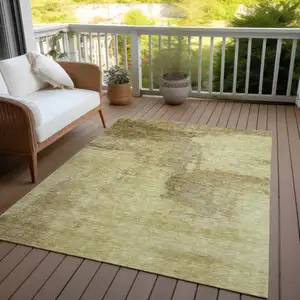Photo of Brown And Light Yellow Abstract Washable Indoor Outdoor Area Rug