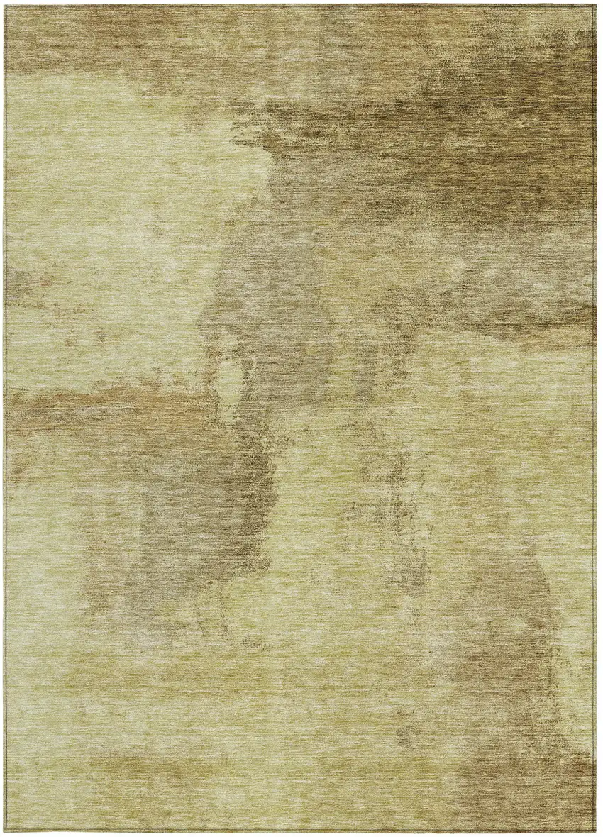 Brown And Light Yellow Abstract Washable Indoor Outdoor Area Rug Photo 5