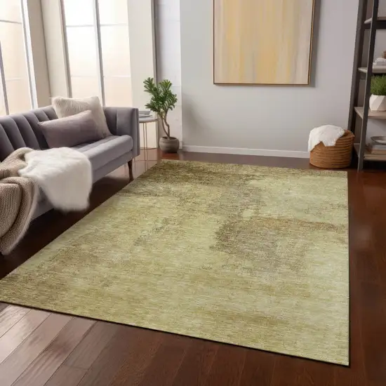 Brown And Light Yellow Abstract Washable Indoor Outdoor Area Rug Photo 8