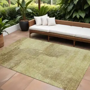 Photo of Brown And Light Yellow Abstract Washable Indoor Outdoor Area Rug