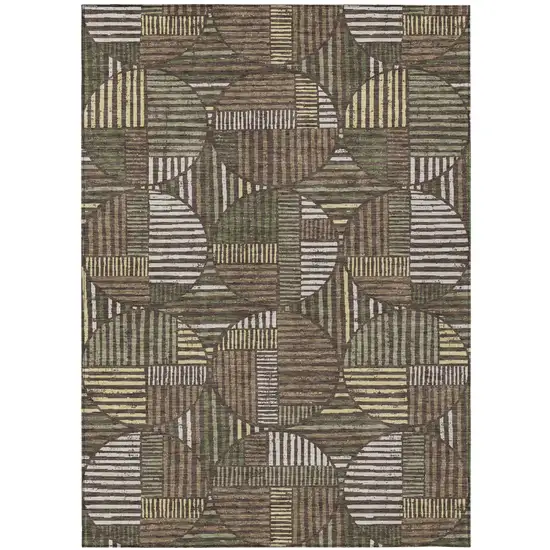 Brown And Linen Geometric Washable Indoor Outdoor Area Rug Photo 2
