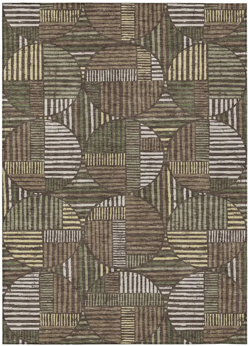 Brown And Linen Geometric Washable Indoor Outdoor Area Rug Photo 2
