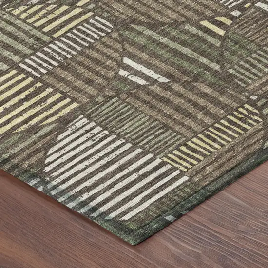 Brown And Linen Geometric Washable Indoor Outdoor Area Rug Photo 5