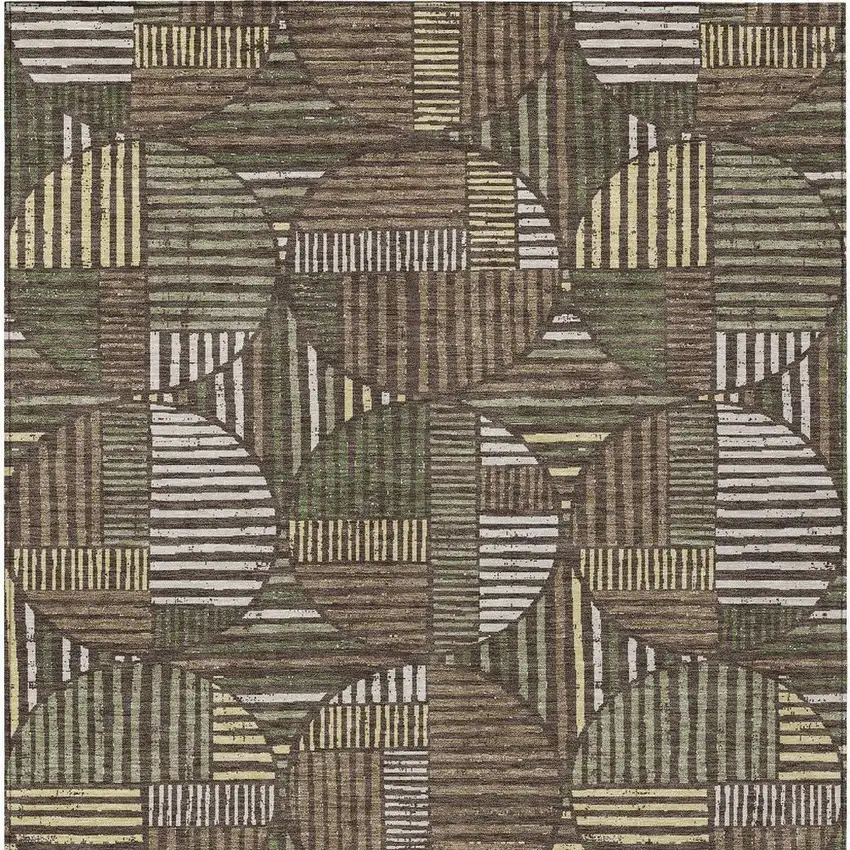 Brown And Linen Geometric Washable Indoor Outdoor Area Rug Photo 4
