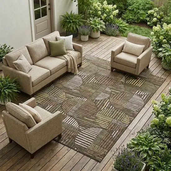 Brown And Linen Geometric Washable Indoor Outdoor Area Rug Photo 1