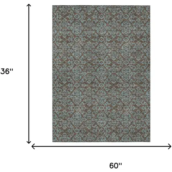 Brown And Linen Oriental Washable Indoor Outdoor Area Rug Photo 7