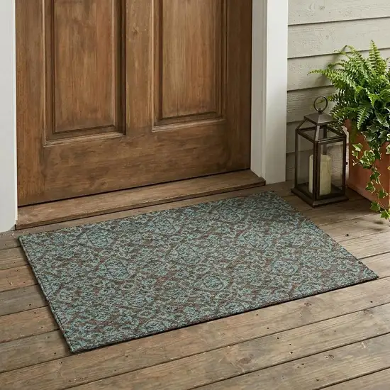 Brown And Linen Oriental Washable Indoor Outdoor Area Rug Photo 1