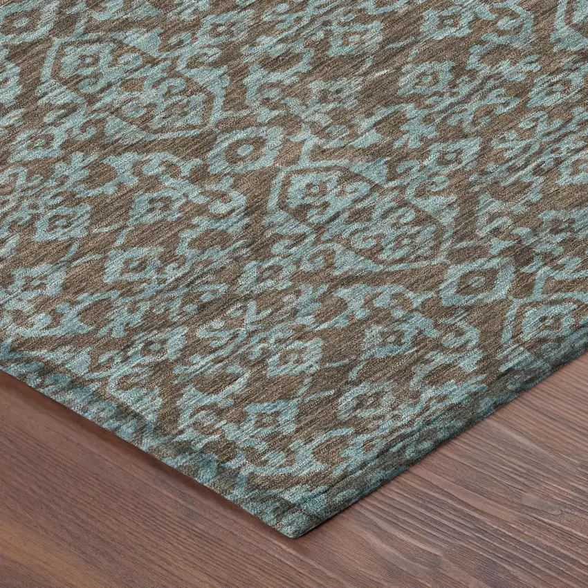 Brown And Linen Oriental Washable Indoor Outdoor Area Rug Photo 5