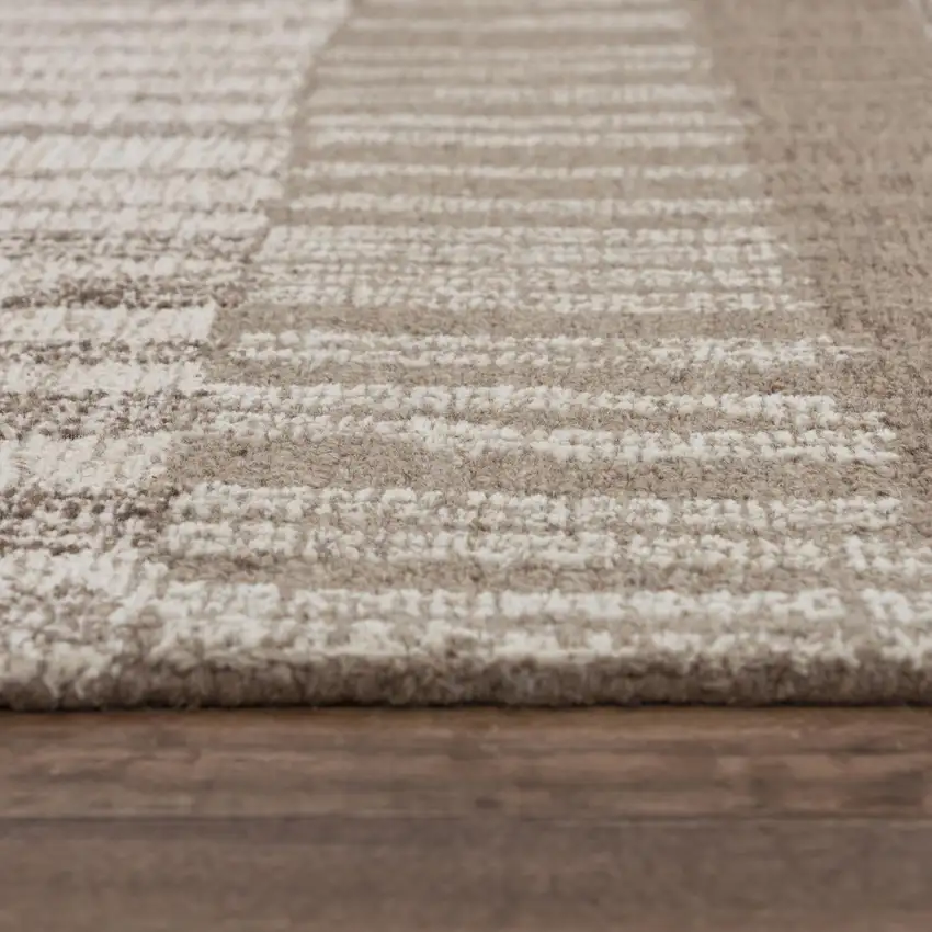 Brown And Natural Wool Striped Hand Tufted Area Rug Photo 5