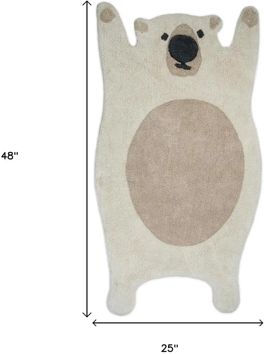 Brown And Off White Bear Youthful Hand Knotted Washable Area Rug Photo 6
