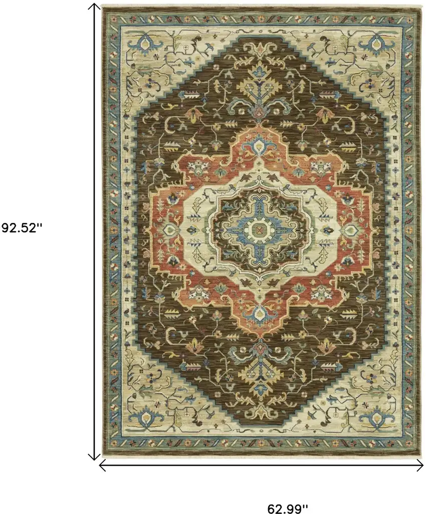Brown And Orange Oriental Area Rug With Fringe Photo 3