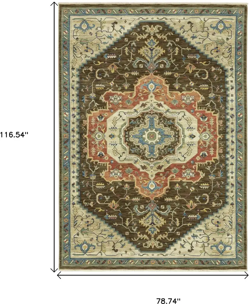 Brown And Orange Oriental Area Rug With Fringe Photo 3