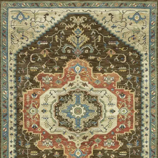 Brown And Orange Oriental Area Rug With Fringe Photo 5