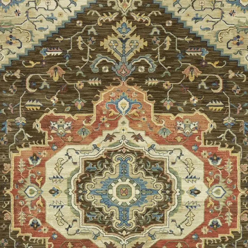 Brown And Orange Oriental Area Rug With Fringe Photo 9